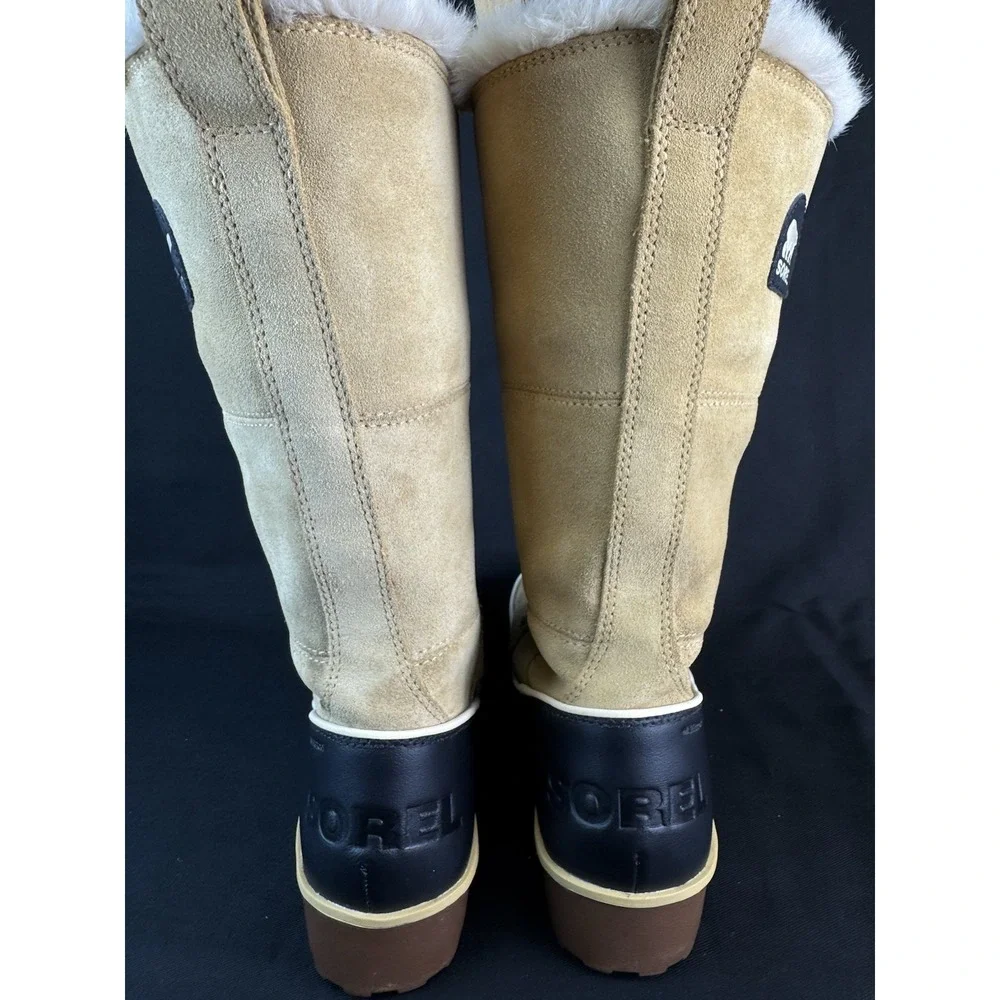 Women's Sorel Tivoli High II Winter Boots Tan Suede Black Rubber Lower U.S. 7.5